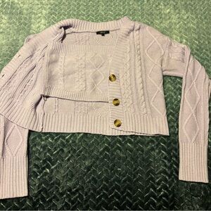 Elle Purple Cardigan Sweater with Ribbed Knit
